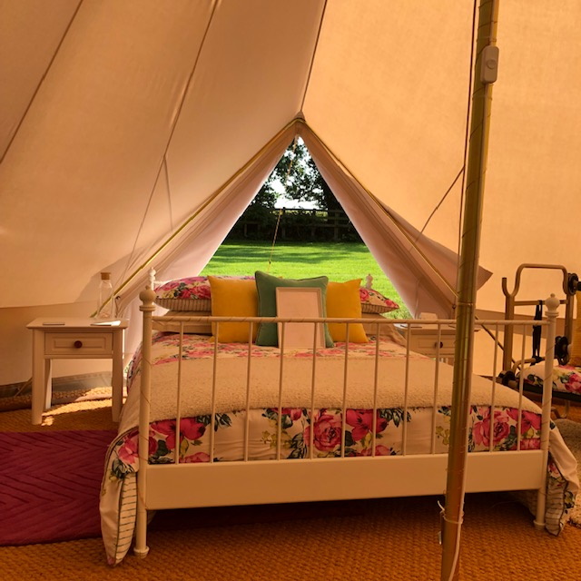 Inside one of the bell tents at Keepers Meadow